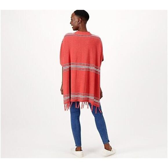 DENIM & CO. NEW $63 Canyon Retreat Jacquard Open Front Ruana Tassles XS / Small - Picture 2 of 2
